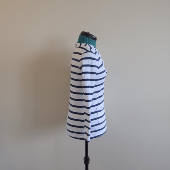 Kate Spade White and Blue Striped Tropez Top Bow 3/4 Sleeve - Picture 5 of 9